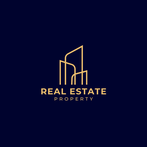 dark blue and gold luxury modern real estate property logo